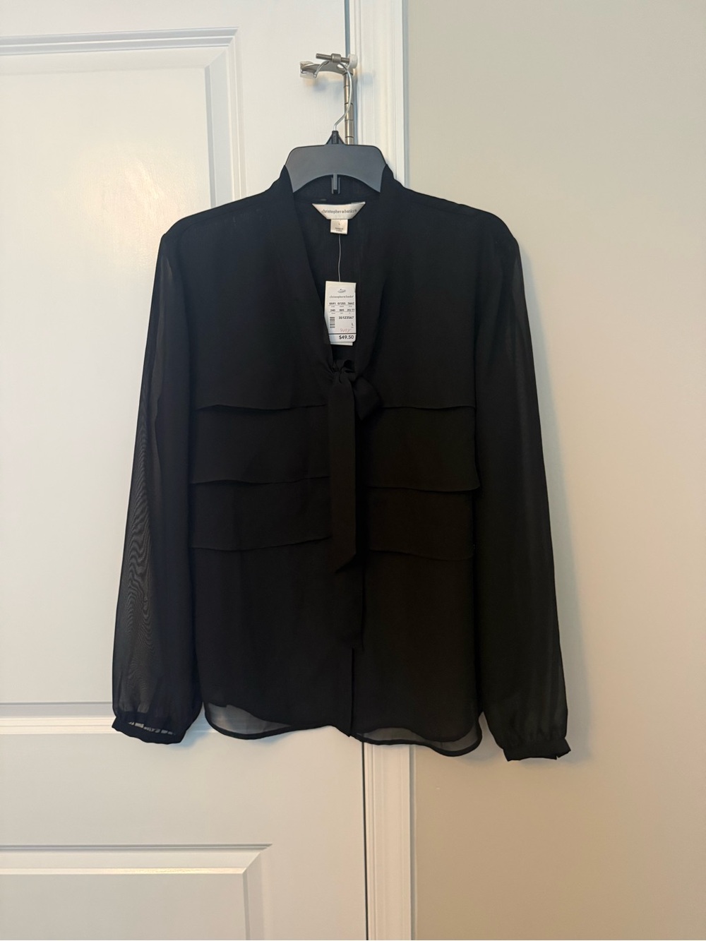 Christopher & Banks Black Sheer Tie-Neck Blouse